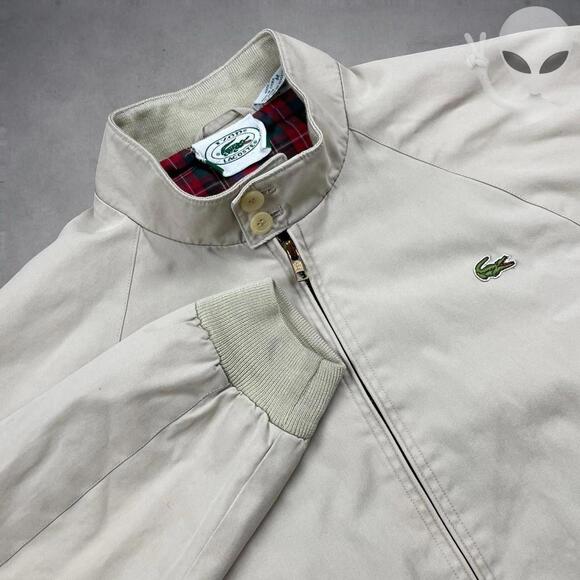 Lacoste Harrington Jacket Medium Tan Plaid Lining Classic Fit Bomber Vintage 90s - Picture 3 of 6